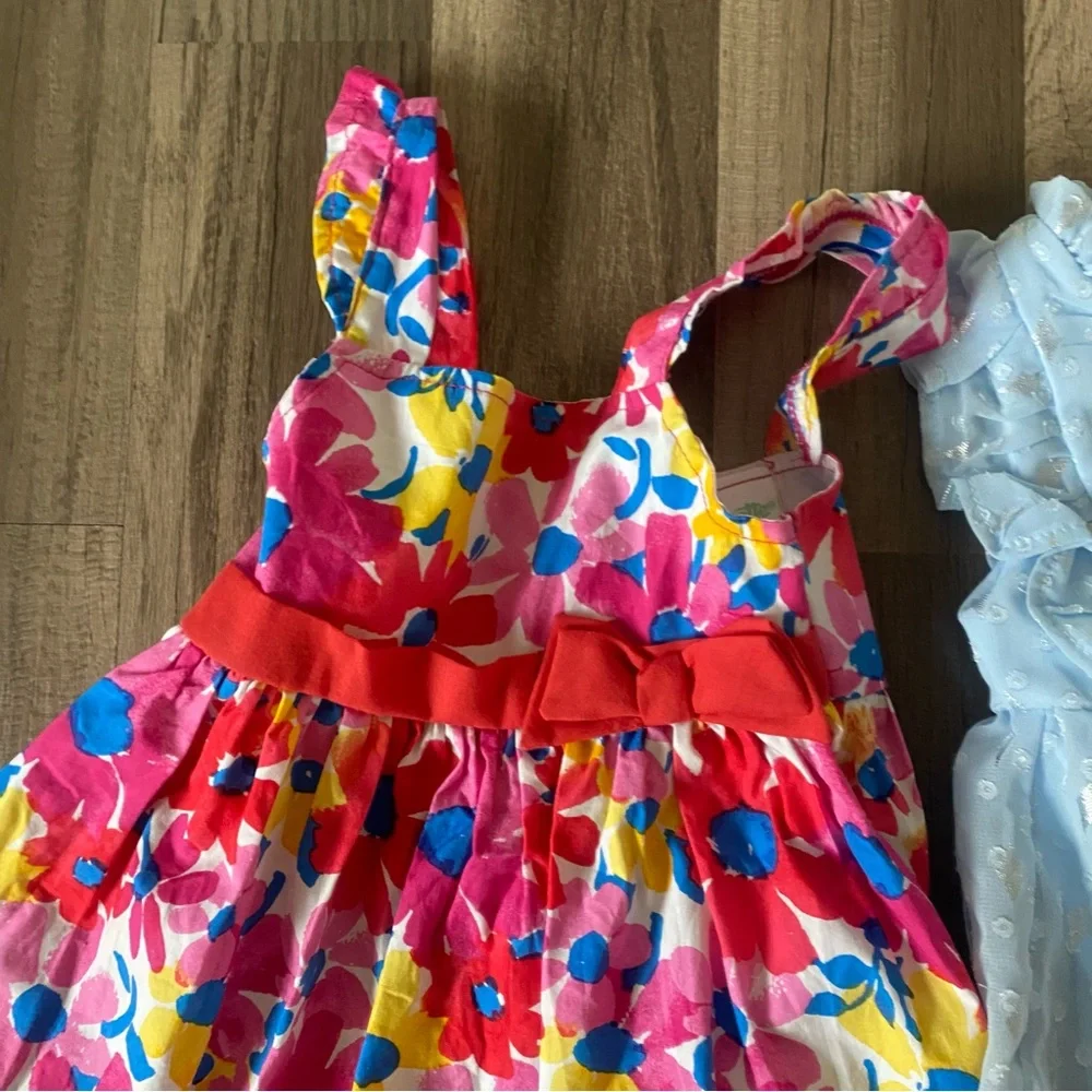 Nanette Baby Light Blue Ruffle Dress and floral red and pink bundle size 12M